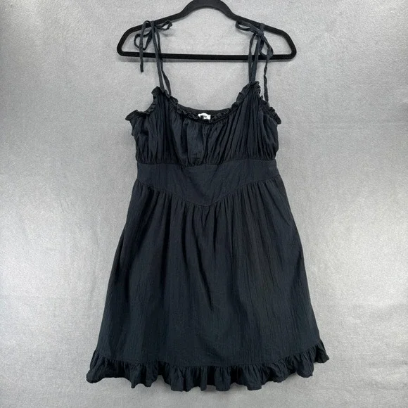 aerie | Dresses | Aerie Mini Dress Womens Size L Black Babydoll Gauze Corset  Shoulder Tie Strappy | Poshmark